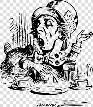 Hatter  Mad  Alice In Wonderland  Tea  Party  Book   Public Domain Alice In Wonderland Illustration  HD Png Download