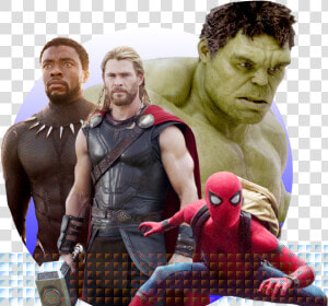 Photo Illustration Of Black Panther Thor The Hulk And   3 Characters That Stan Lee Made  HD Png Download