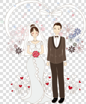 Cartoon Bride Drawing Wedding Illustration   Groom Bride Drawing Vector Free  HD Png Download