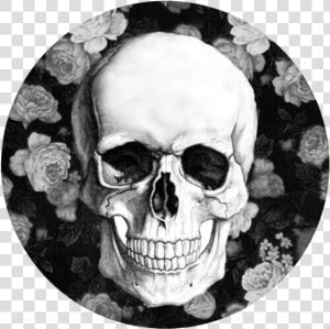 White Skull Png   Skull With Flowers Blue And White  Transparent Png