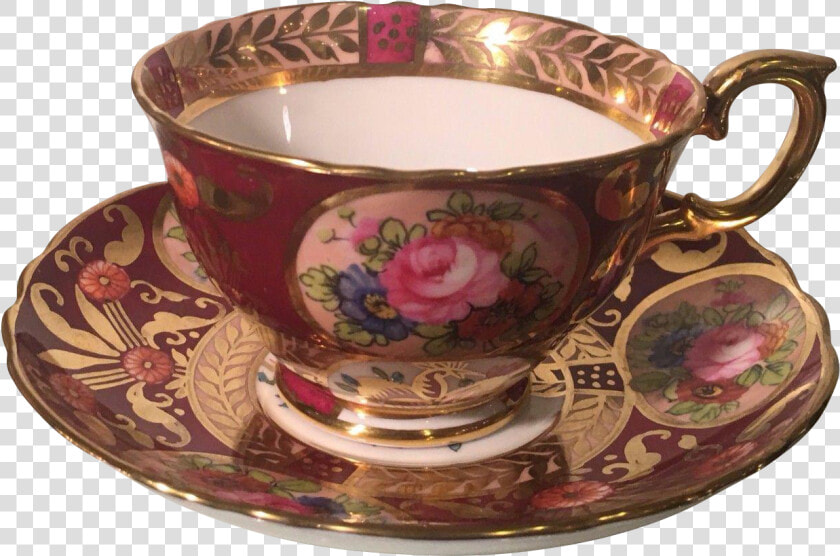 Vintage Crown Staffordshire Cobalt Red  amp  Gold Floral   Transparent Background Vintage Tea Cup Png  Png DownloadTransparent PNG