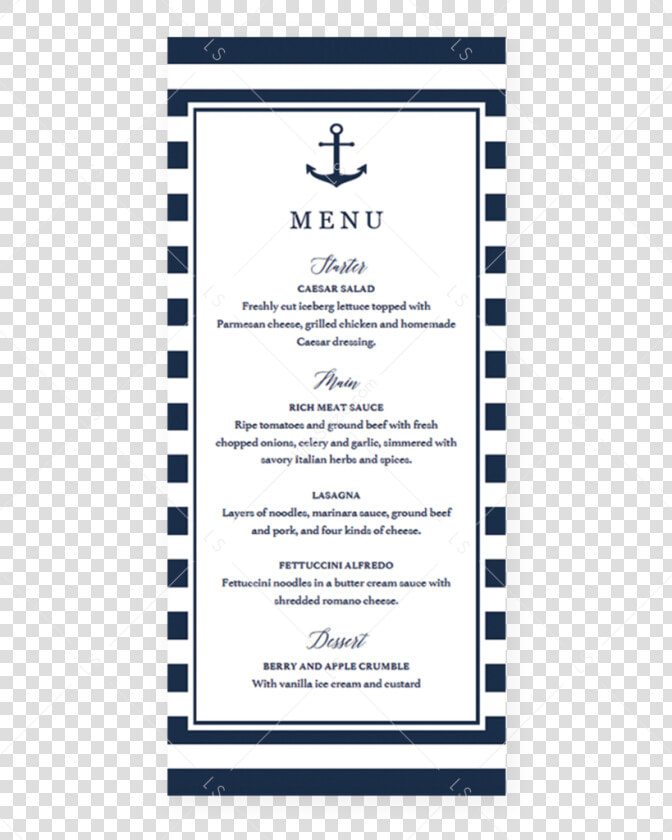 Editable Menu Cards Template Nautical Theme By Littlesizzle   Baby Shower Menu Card  HD Png DownloadTransparent PNG