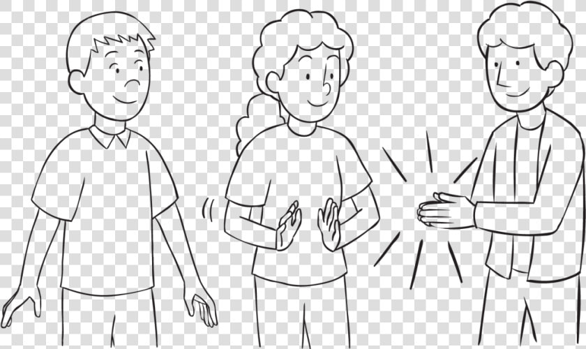 Three People Clapping Hands As Part Of Clap Pass Ice breaker   Line Art  HD Png DownloadTransparent PNG