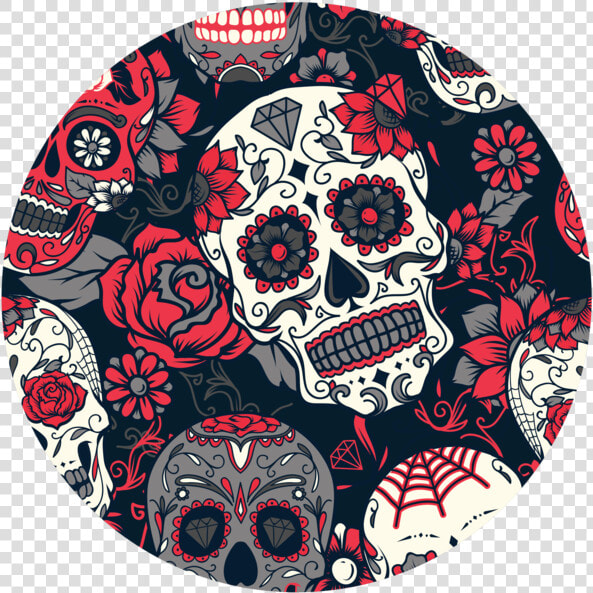 Colored Sugar Skull Skull And Rose Tattoo Designs    Sugar Skull Seamless Pattern  HD Png DownloadTransparent PNG