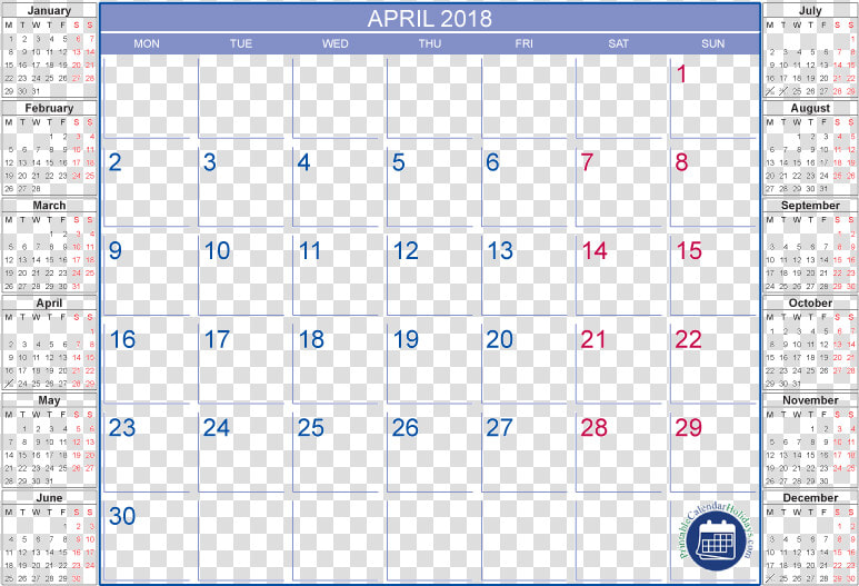 Blank April 2018 Calendar In Printable Format   Many Days In June 2018  HD Png DownloadTransparent PNG