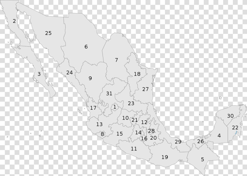 Map Of Mexico States Numbered  HD Png DownloadTransparent PNG