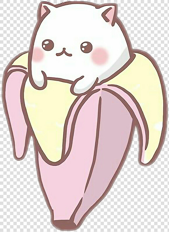  cat  banana  pink  kawaii  awesomesticker  white  meow   Kawaii Cat In A Banana  HD Png DownloadTransparent PNG
