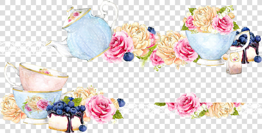 Clipart Cup Tea Party   Tea Cup With Flowers Invitation  HD Png DownloadTransparent PNG