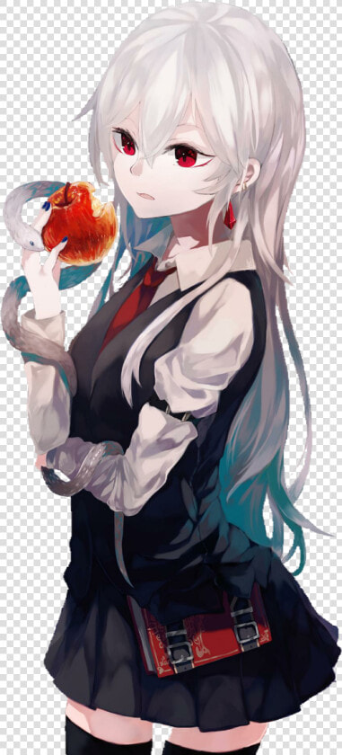  anime  animegirl  whitehair  redeyes  apple  snake   Anime Girl White Hair Red Eyes  HD Png DownloadTransparent PNG
