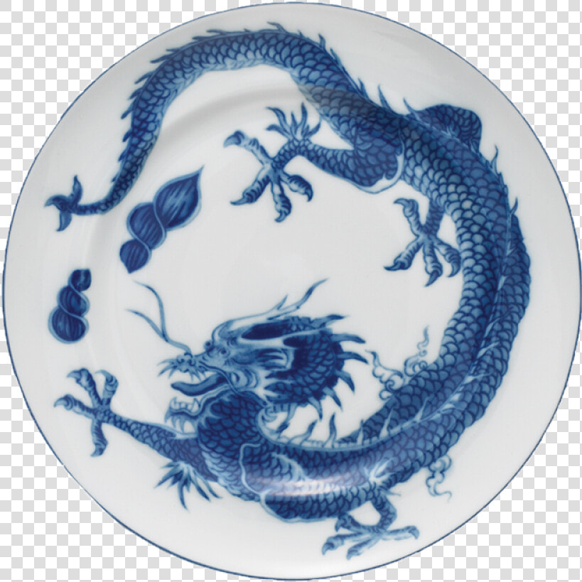 Blue Dragon Dessert Plate With Center   Chinese Blue And White Porcelain Plates  HD Png DownloadTransparent PNG
