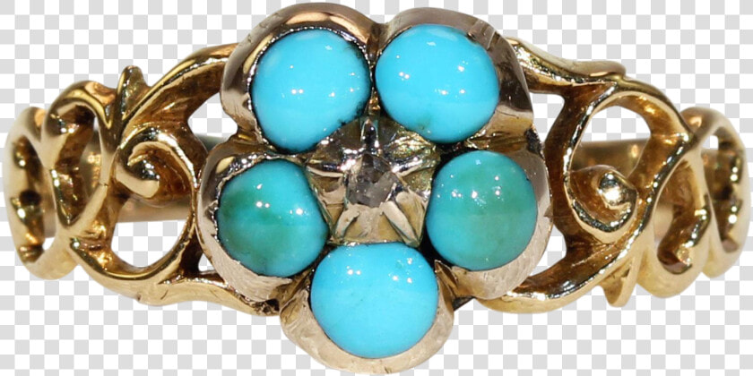 Victorian Turquoise Diamond Forget Me Not Ring Gold   Turquoise Ring Png  Transparent PngTransparent PNG