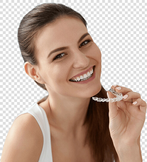 Woman Placing Invisalign Tray   Invisalign Orthodontic Ad  HD Png DownloadTransparent PNG