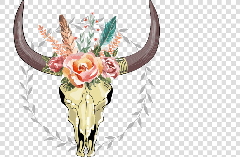 Boho Skull With Antlers Png   Bohemian Skull Clipart  Transparent PngTransparent PNG