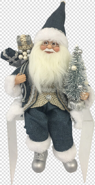 30cm Sitting Santa In Blue Beige  HD Png DownloadTransparent PNG
