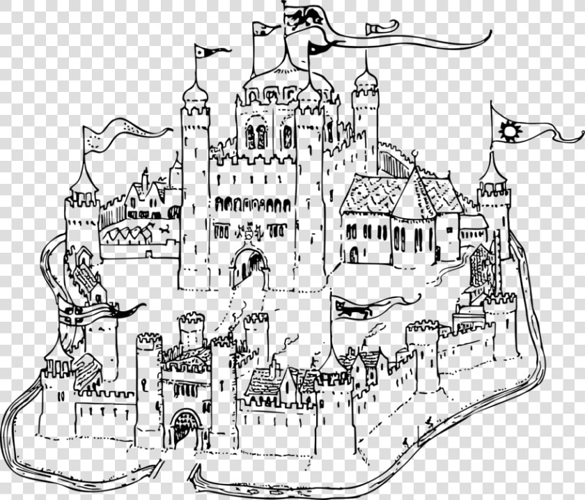 Line Art diagram urban Design   Coloring Pages Medieval Castles  HD Png DownloadTransparent PNG