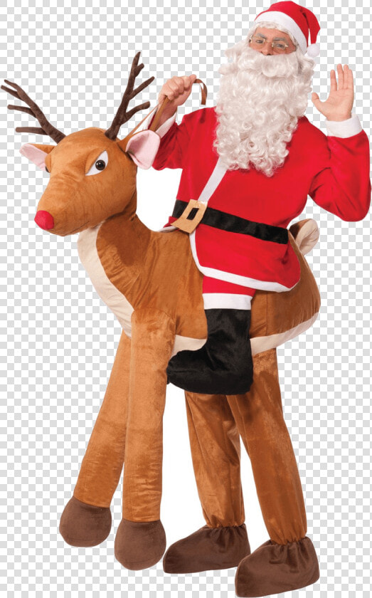 Santa Riding Reindeer Costume   Png Download   Christmas Costumes Men  Transparent PngTransparent PNG