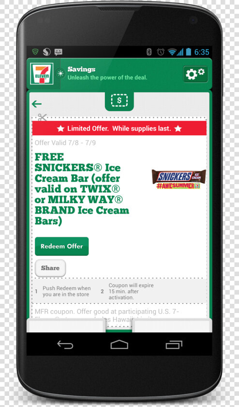 Hurry For Your Free Snickers Ice Cream Bar While Supplies   7 Eleven App Coupon  HD Png DownloadTransparent PNG