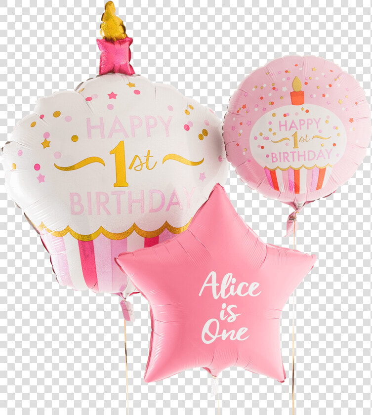 1st Birthday Pink Cupcake Supershape   Personalised 1st Birthday Balloons Pink  HD Png DownloadTransparent PNG