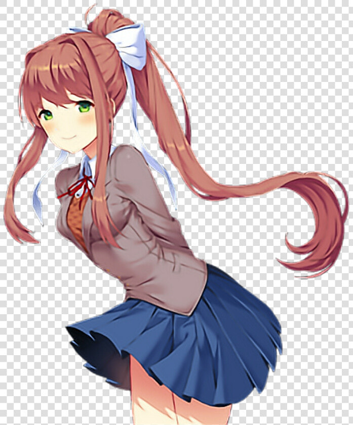  monika  ddlc  ddlcmonika  cute  anime  brownhair  ponytail   Doki Doki Literature Club Monika Sprite  HD Png DownloadTransparent PNG
