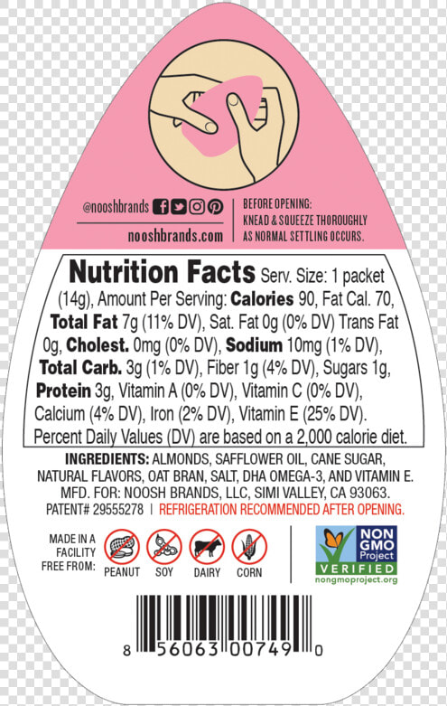 Noosh Almond Butter Packets   Noosh Cupcake Almond Butter Nutrition Facts  HD Png DownloadTransparent PNG