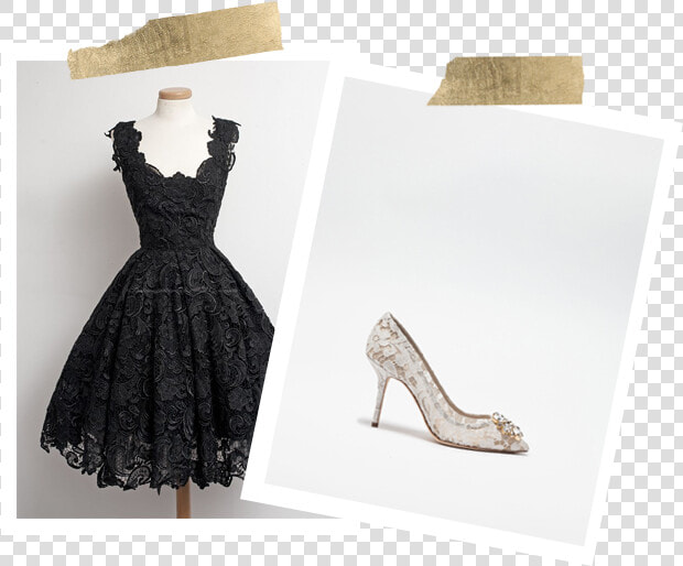 Black Lace Dress And Lace Pump Collage   Gray And Red Combination Dress  HD Png DownloadTransparent PNG