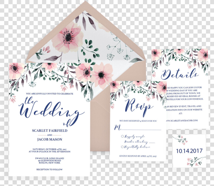 Floral Wedding Invitation Set   Wedding Invitation Place Cards  HD Png DownloadTransparent PNG