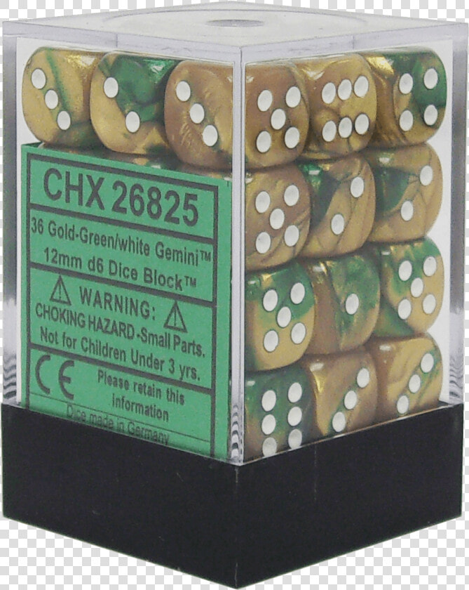 Gemini Gold green With White 12mm D6   Box  HD Png DownloadTransparent PNG