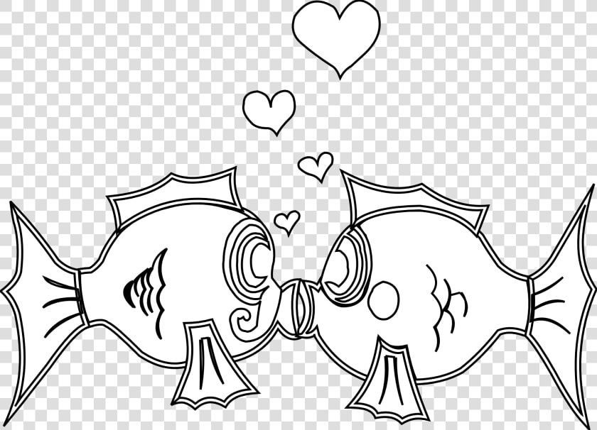 Fish In Love Black White Line Art Coloring Book Colouring   Clip Art In Love Black And White  HD Png DownloadTransparent PNG