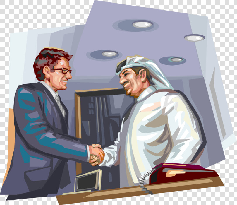Vector Illustration Of Western Businessman Shaking   Arab Man Shake Hand Illustrator  HD Png DownloadTransparent PNG