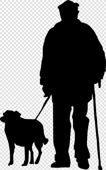Silhouette  Man  Pet  Senior  Standing  Object  Puppy   Man Walking Dog Silhouette  HD Png DownloadTransparent PNG