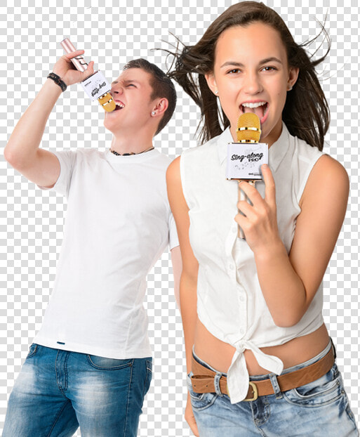 The Singalong Pro Dual Speaker Karaoke Microphone Is   Person Singing With Microphone  HD Png DownloadTransparent PNG