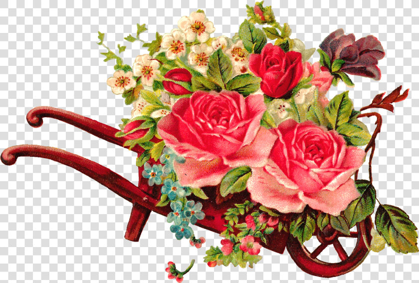 Bouquet Flower Vintage Png   Wheelbarrow With Flowers Vintage  Transparent PngTransparent PNG