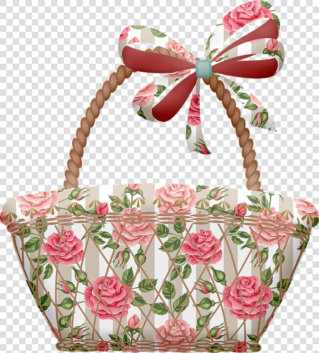 Basket  Shabby Chic  Roses  Picnic  Shopping  Wicker   Garden Roses  HD Png DownloadTransparent PNG