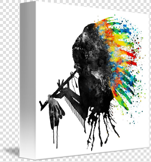 Indian Silhouette With Colorful Headdress   Indians Black And White Art  HD Png DownloadTransparent PNG
