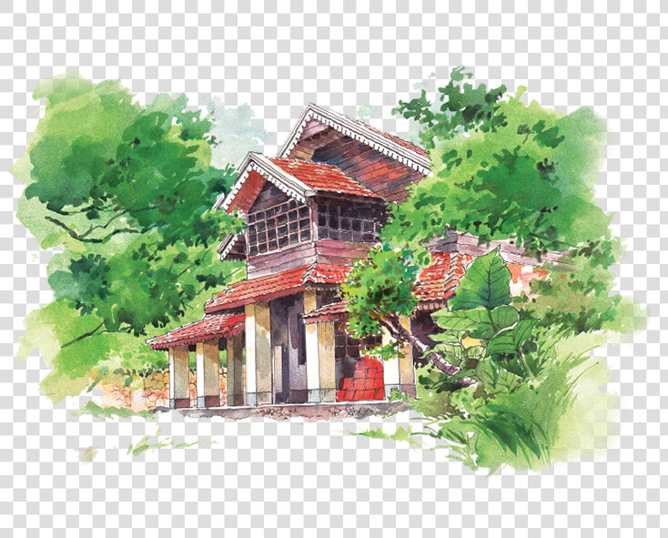 Watercolor Of A Bungalow  HD Png DownloadTransparent PNG