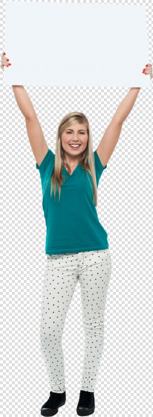 Girl Holding Banner Png Image   Woman Holding Sign Above Head  Transparent PngTransparent PNG