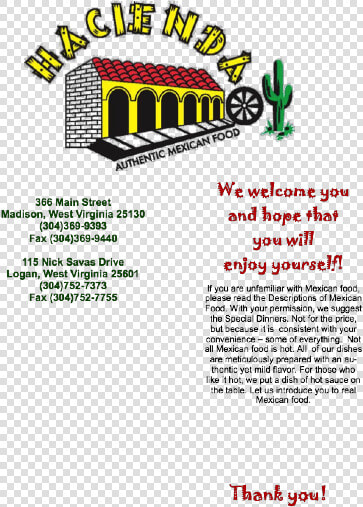 Hacienda Menu Logan Wv  HD Png DownloadTransparent PNG