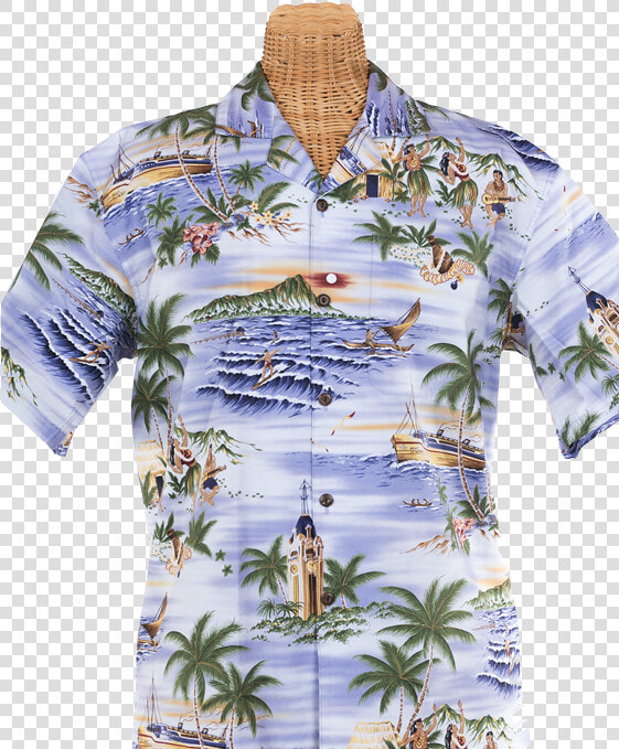 Newt S Retro print Aloha Shirt With The Aloha Tower   1950s Palm Tree Hawaiian Shirt  HD Png DownloadTransparent PNG