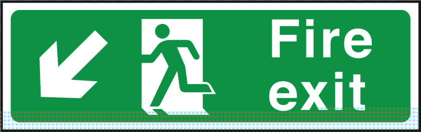 Fire Exit Sign Down Left Title Fire Exit Sign Down   Following Fire Emergency And Evacuation Plans  HD Png DownloadTransparent PNG
