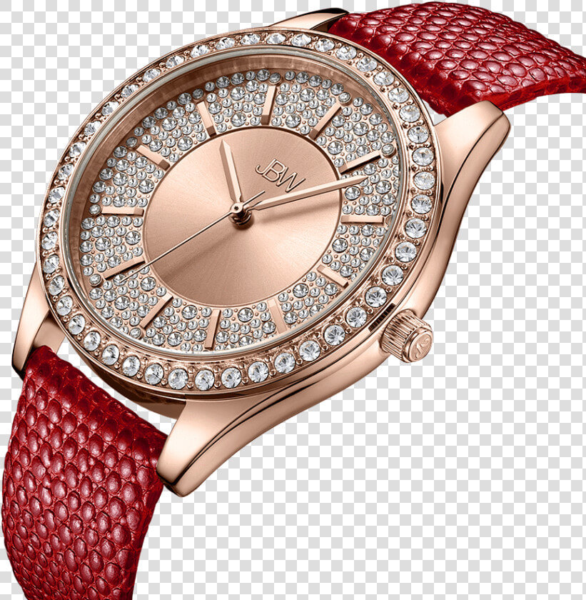 2 Jbw Mondrian J6367 10f Rose Gold Red Leather Diamond   Analog Watch  HD Png DownloadTransparent PNG