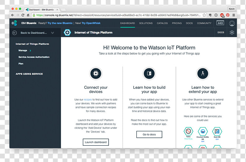 Iot Platform Inside The Bluemix Dashboard   Ibm Watson Iot Dashboard  HD Png DownloadTransparent PNG
