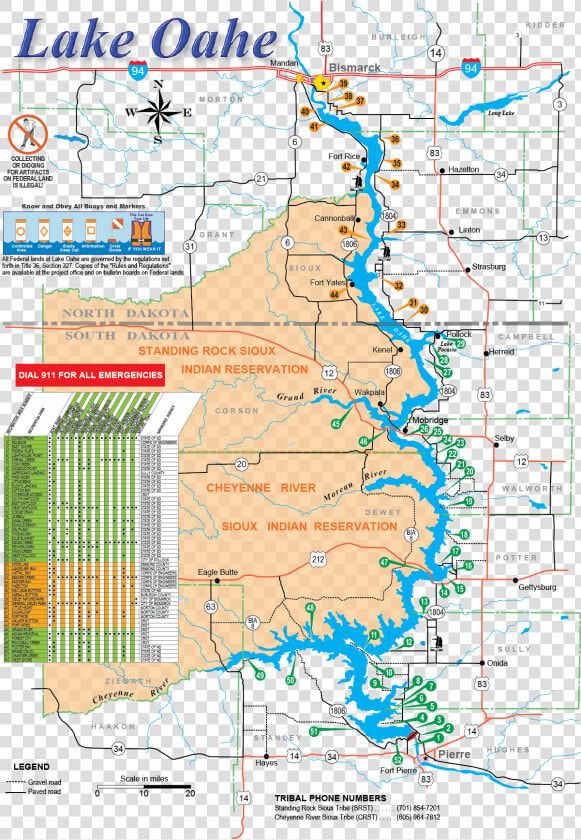 Oahe Recreation Area Map   Lake Oahe On Us Map  HD Png DownloadTransparent PNG