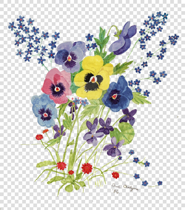 Watercolor Spring Flowers 1986 By Darkrubymoon   Watercolor Spring Scenery Flower  HD Png DownloadTransparent PNG